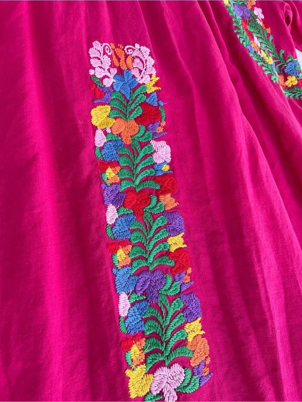 Small Linen‎ blend embroidered hot pink fuchsia dress with pockets boho resort
